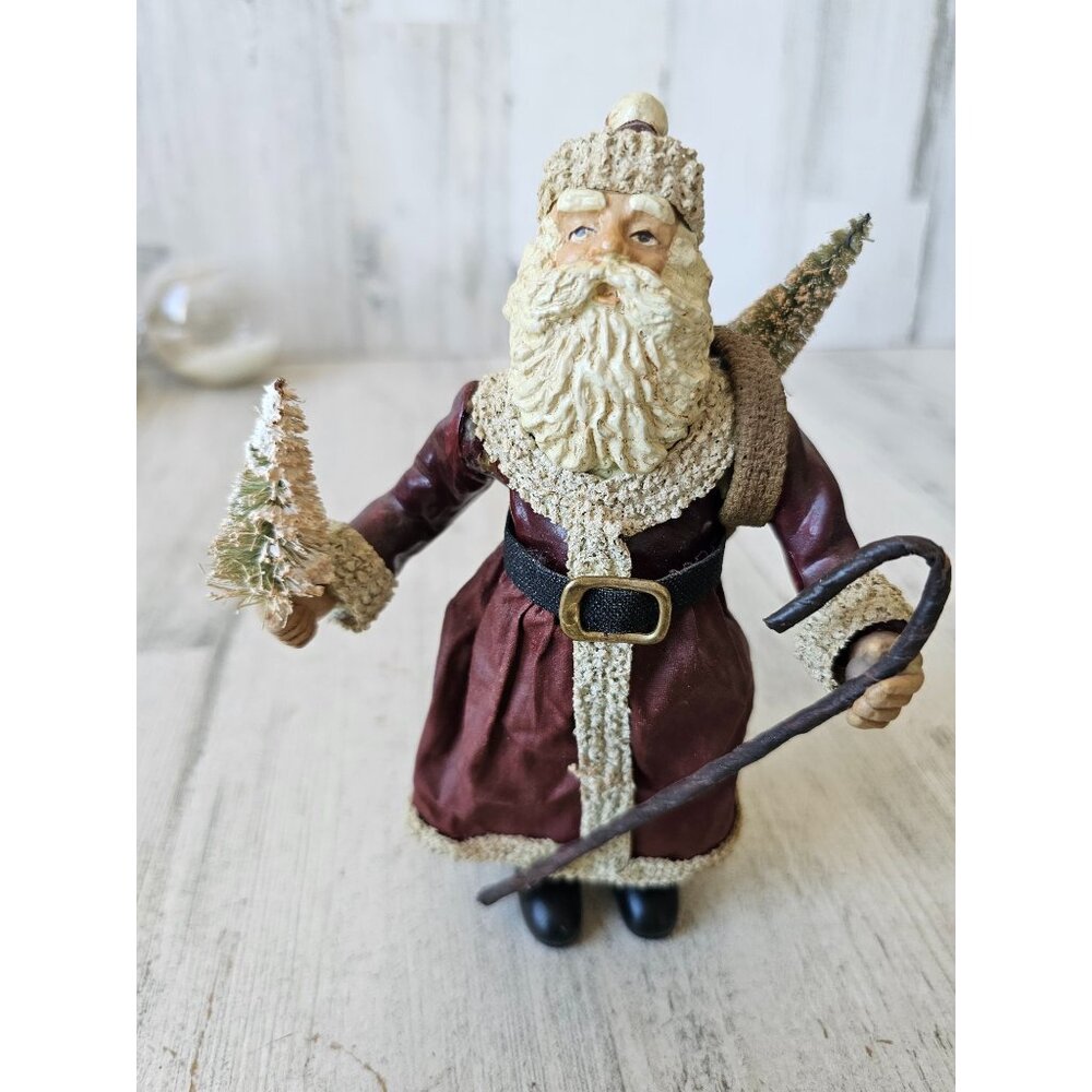 Clothtique Santa‎ tree mini cane bag Xmas figurine village